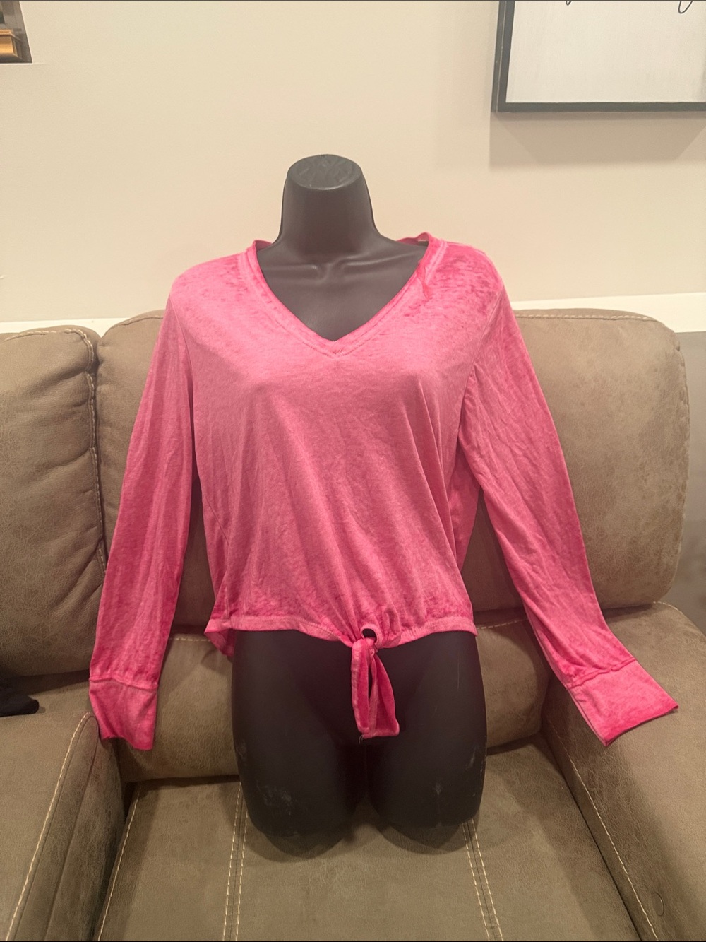 American Rag Pink V-Neck Tie-Front Long Sleeve Top